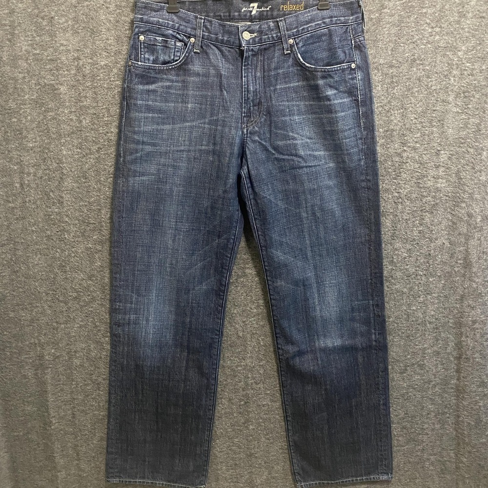 7 For‎ All Mankind Jeans Mens 34x33 Blue Relaxed Straight Dark Wash USA Made